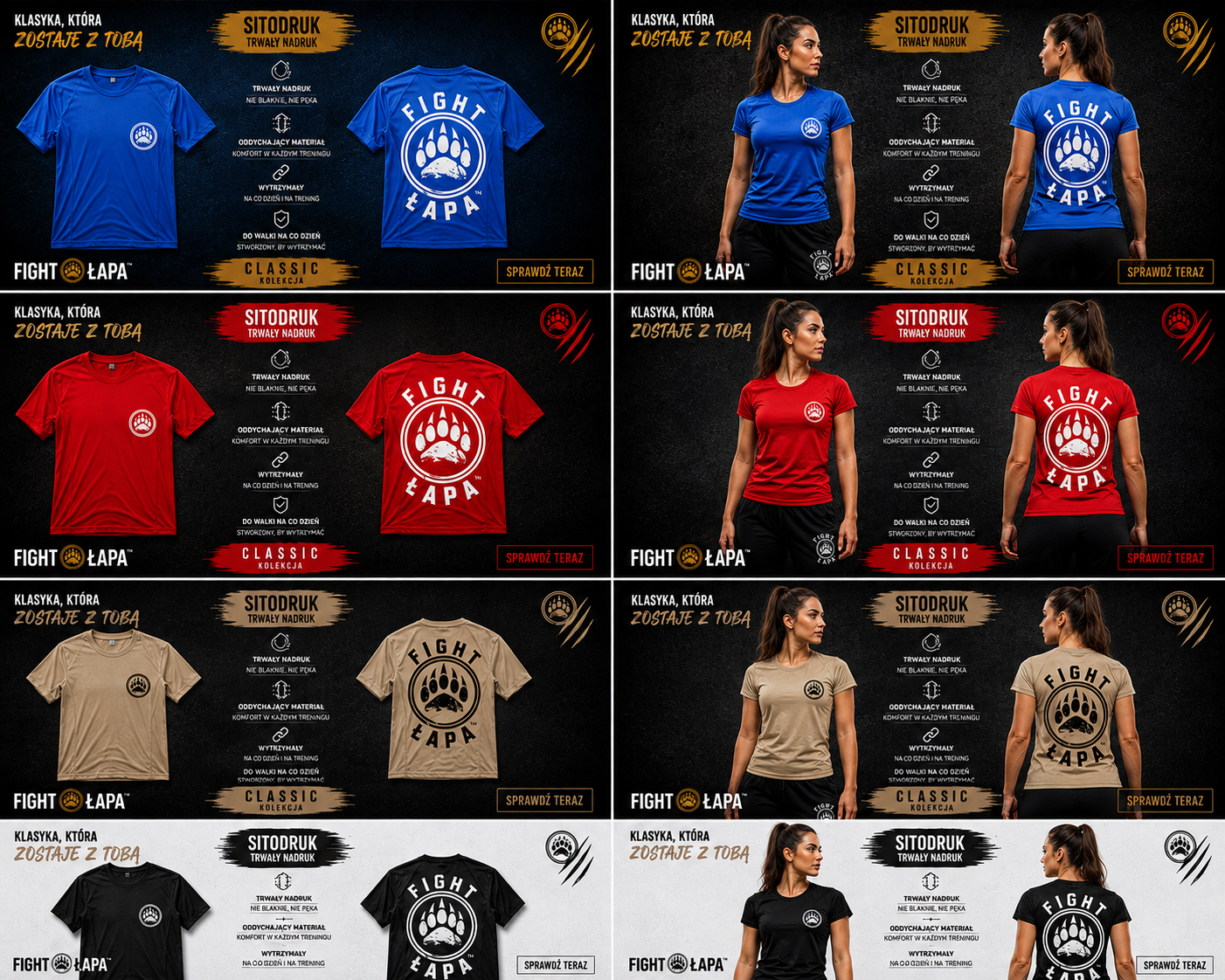 Koszulka sportowa FIGHT ŁAPA Classic unisex – sitodruk